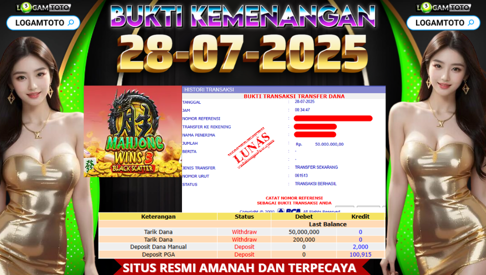 SELAMAT KEPADA MEMBER SETIA LOGAMTOTO BERHASIL JACKPOT DI PERMAINAN SLOT MAHJONG WAYS 3 BLACK SCATTER